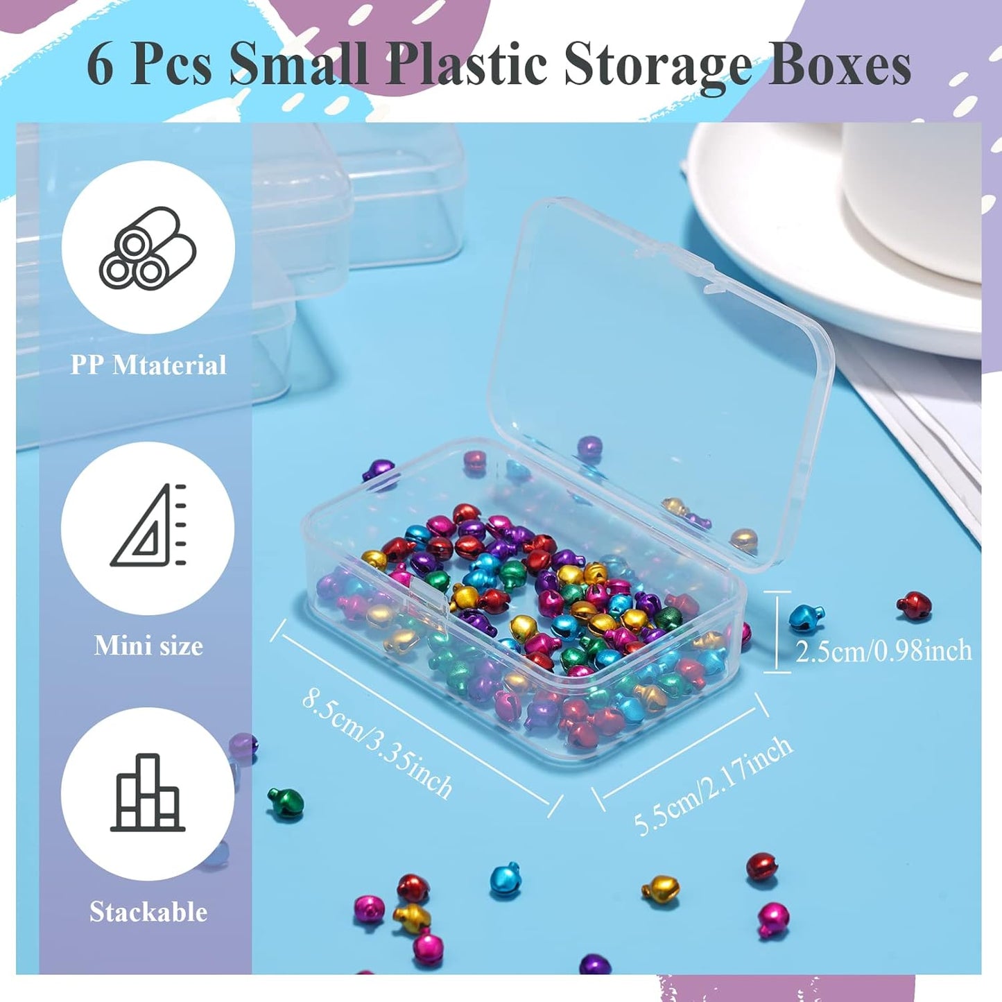 ISKYBOB 6 Packs Rectangle Small Clear Plastic Storage Containers Box Case with Hinged Lid Crafts Organizer for Crayons, Bobby Pin, Beads(3.4 x 2.2in)