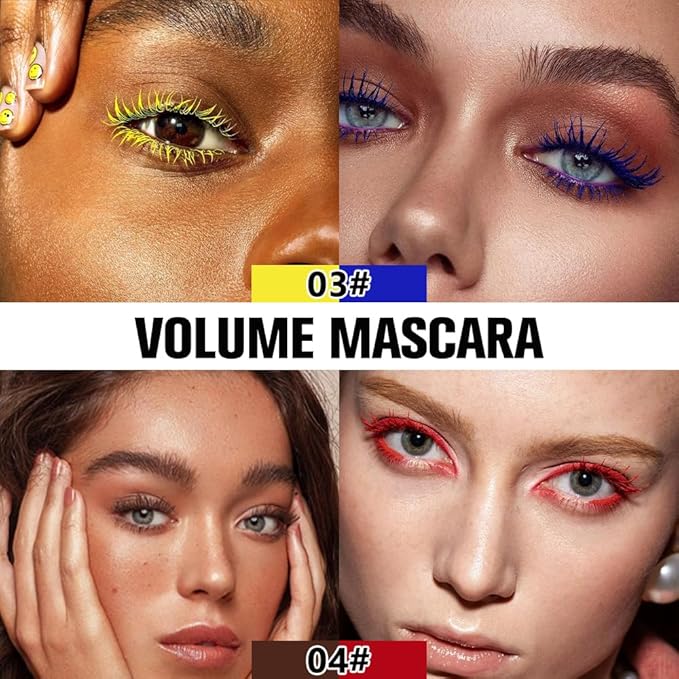 BINGBRUSH Colored Mascara-Smudge-Proof, Long-Lasting, Volumizing & Lengthening,Vibrant,Waterproof Eye Makeup for Party & Daily Looks (01#&02#&03&04, 1 Count (Pack of 1))
