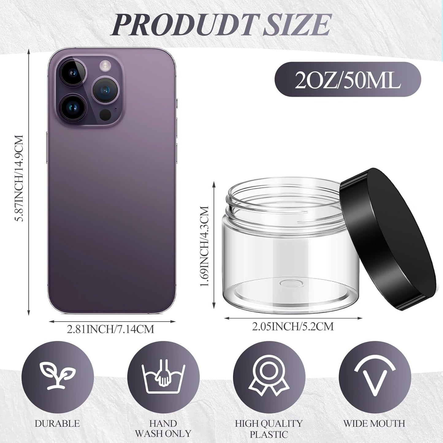 SATINIOR 36 Pieces 2 oz Plastic Jars with Lids Wide Mouth Airtight Reusable Container Acrylic Cosmetic Small Jars for Lotions Ointments Travel Toiletries Creams Make up Storage(Black)