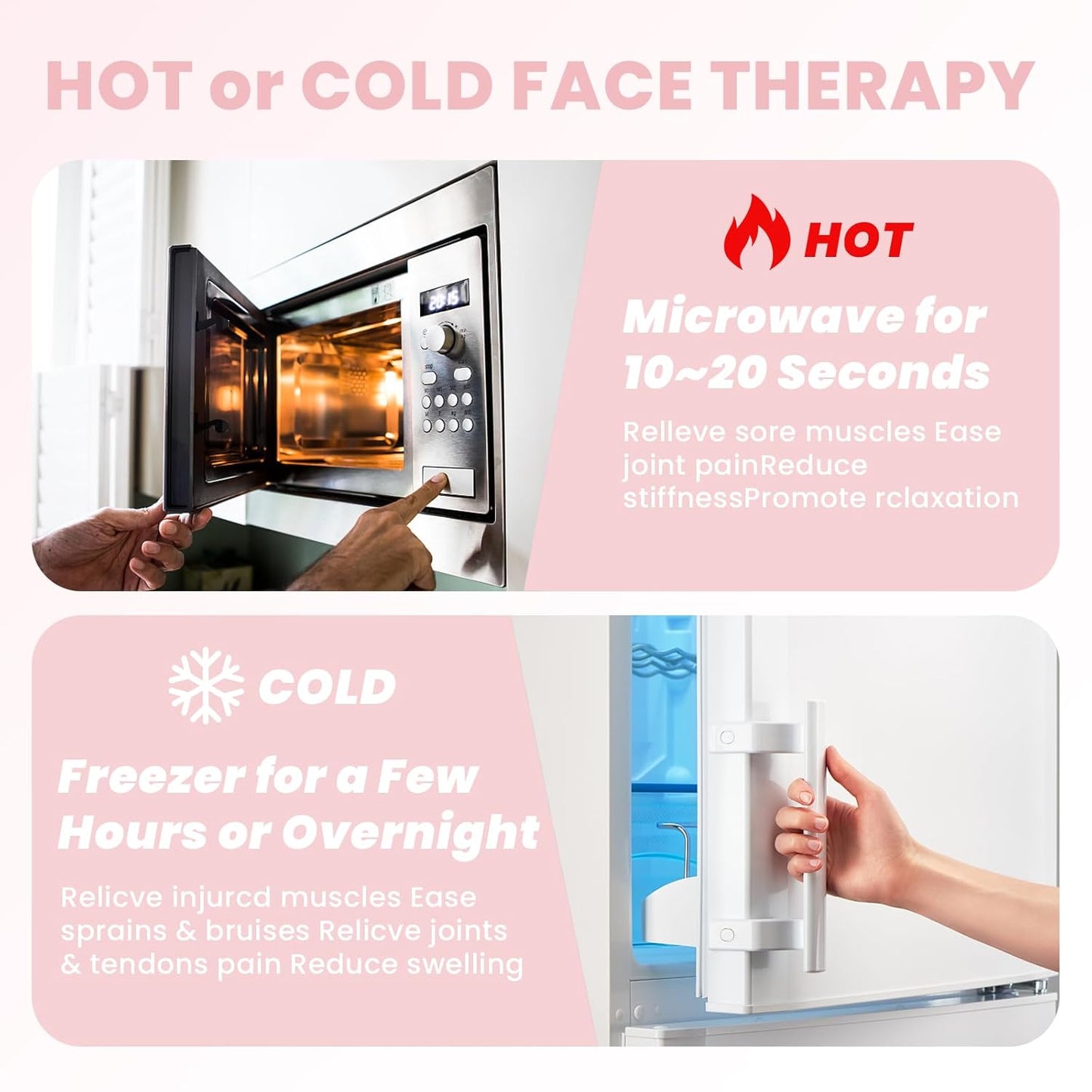 Ice Face Eye Mask for Dark Circles and Puffiness Cold Warm Compress, Gel Cold Cooling Face Mask Package for Women and Men, Migraines, Headache, Stress and Relaxation, Pink