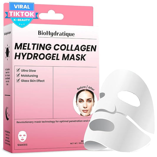Hydrogel Collagen Face Mask – Overnight Hydrating & Firming Treatment for Dry or Mature Skin – Dermatologist Tested, Anti Aging Korean Skin Care, Vegan, Clean Beauty – Pack of 5