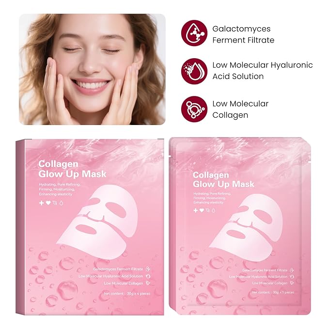 QuasBio Collagen Face Mask Overnight,Collagen Face Mask 2.0,Bio-Collagen Real Deep Mask,Glow up Firm Skin Deep Hydrating Masks for Wrinkle Reduction and Pore Minimization(3Box,12 pc)