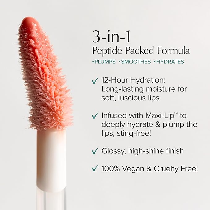 Thrive Causemetics Sheer Strength Lip Plumping Peptide Gloss, Lip Plumper with Vitamin E, Peptides, Plumps, Smooths & Hydrates Lips, High Shine, Vegan & Cruelty Free, Bamby (Pink Golden Shimmer)