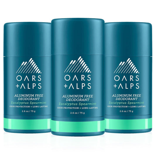 Oars + Alps Aluminum Free Deodorant for Men and Women, Dermatologist Tested and Made with Clean Ingredients, Travel Size, Eucalyptus Spearmint, 3 Pack, 2.6 Oz Each