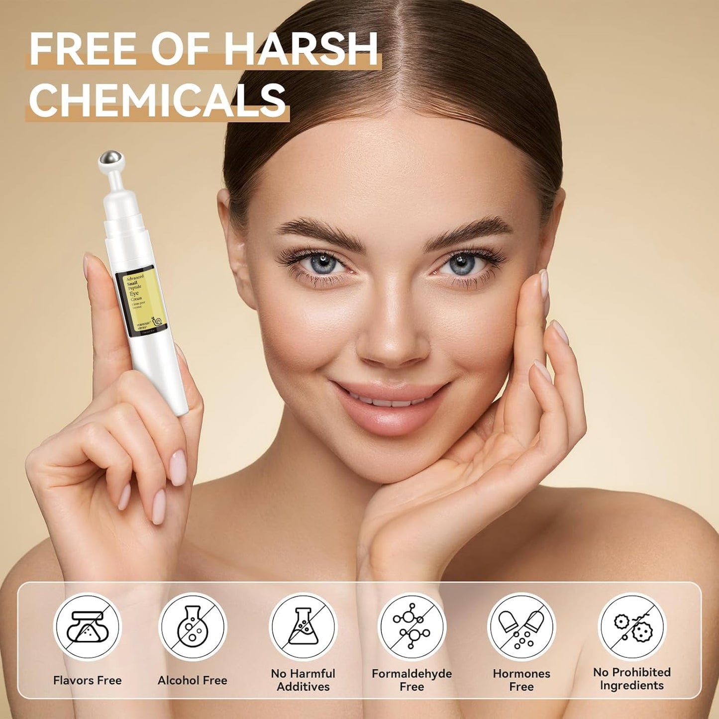 New Snail Peptide Eye Cream for Fine Lines, Dark Circles and Puffiness, With 73% Snail Mucin Filtrate & 2% Nicotinamide, Moisturizing, Hydrating, Firming, Brightening, 360° Massage Ball; YS-WN