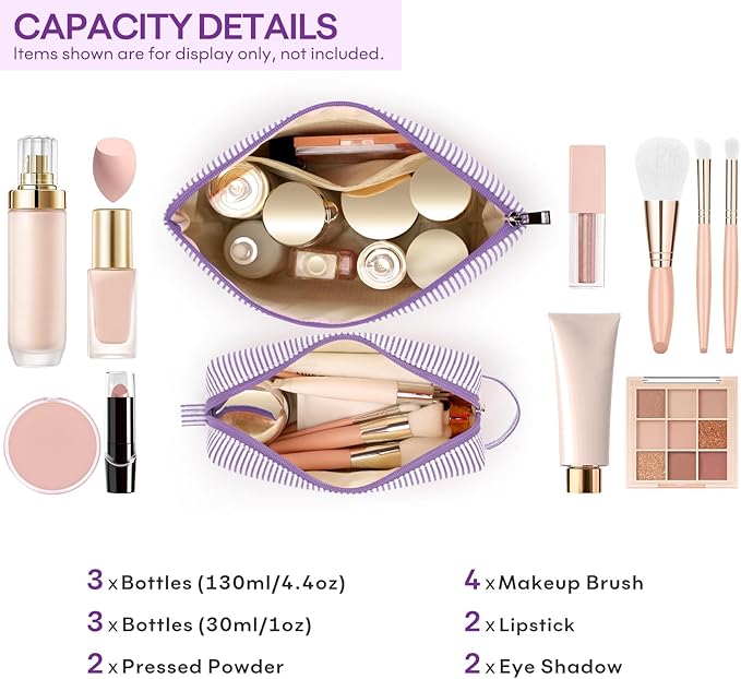 2 PCS Initial Makeup Bags for Women: Cosmetic Bag for Travel Toiletry - Birthday Gifts for 11 12 13 14 15 16 17 18 Years Old Girl Graduation Teacher Gift- Teen Girl Gifts Trendy Stuff - Purple B