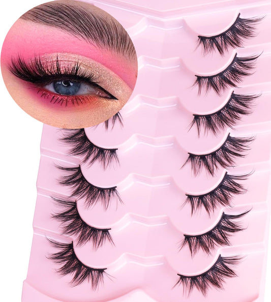 Half Lashes Fox Eye Faux Mink Lashes Wispy Eyelashes Cat Eye 20mm Fake Lashes Spiky Strip Eyelashes Pack 7 Pairs