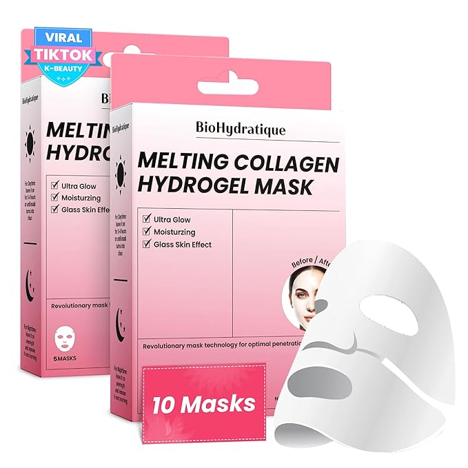 Hydrogel Collagen Face Mask – Overnight Hydrating & Firming Treatment for Dry or Mature Skin – Dermatologist Tested, Anti Aging Korean Skin Care, Vegan, Clean Beauty – Pack of 10