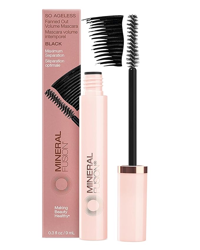 Mineral Fusion So Ageless Fanned Out Volume Mascara (Black) - Conditioning Formula For Look of Thicker, Longer Lashes - Hypoallergenic With Peptides - Smudge Proof