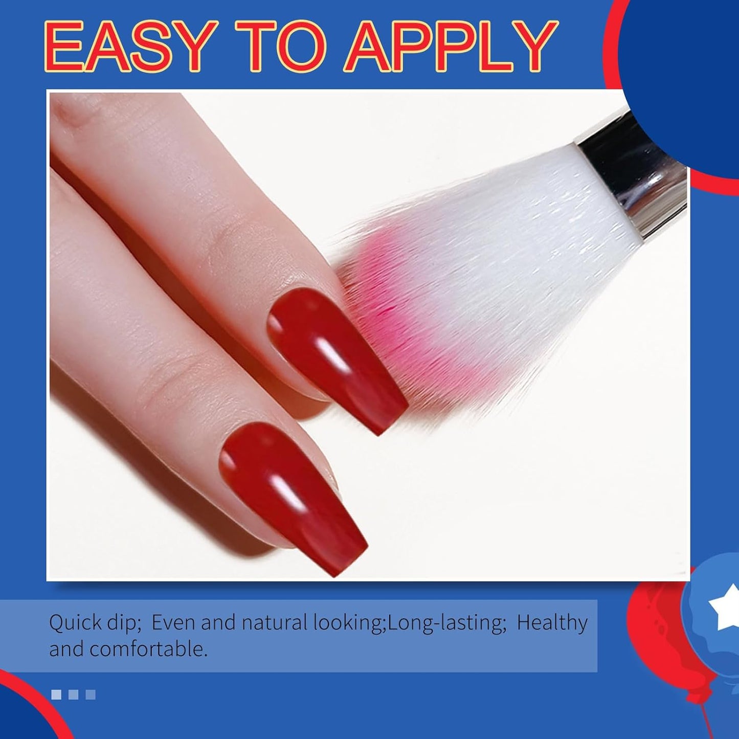 Honey Joy Dip Powder Nail Kit Starter,4 Colors Red White and Blue Nails Fourth of July Firework Dipping Powder Liquid Set with Base Top Coat for Nail Art Manicure Salon DIY, Dip-7pcs-12