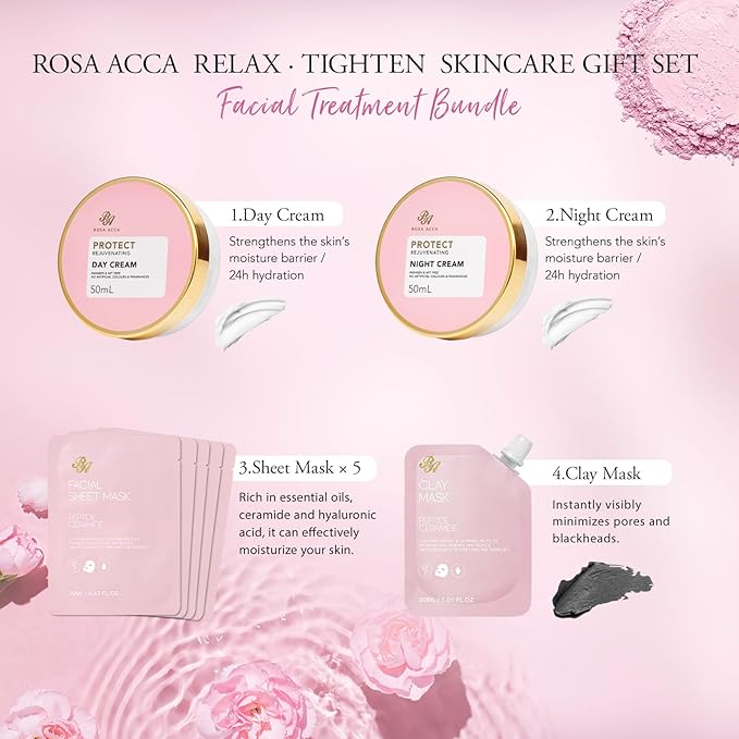 Rose 23 Pcs Facial Skin Care Set, Luxury Bath and Body Gifts for Women, Spa & Self-Care Gifts, Sheet Mask, Eye Mask, Gua Sha, Cream, Face Oil, Birthday, Christmas, Valentines, Mother Day, Girlfriend