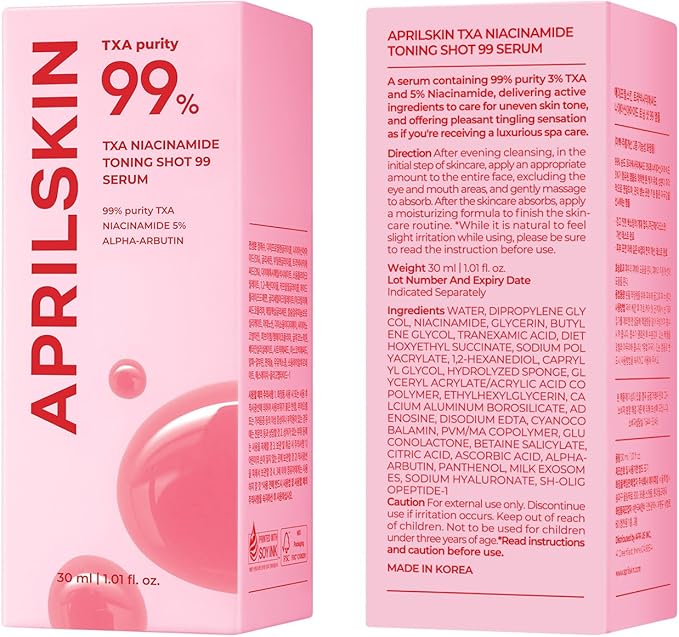 APRILSKIN TXA Niacinamide Toning Shot 99 Spicule Facial Serum｜Skin Booster Serum for Brightening and Pore Care｜99% High-Purity Tranexamic Acid 3% + Niacinamide 5%｜Korean Skin Care｜1.01 fl. oz.
