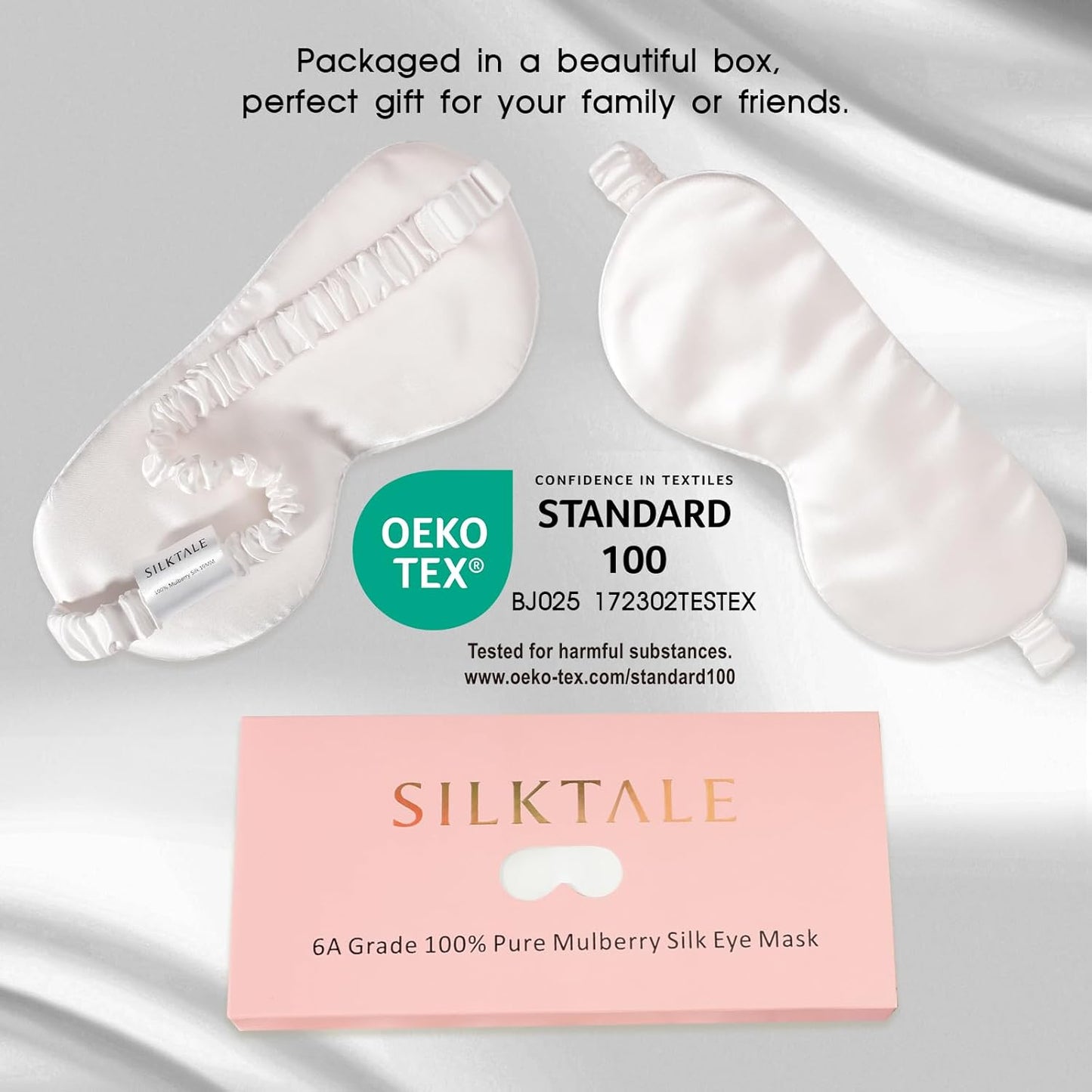 100% Mulberry Silk Eye Mask for Sleeping with Silk Wrapped Adjustable Strap,Ivory White