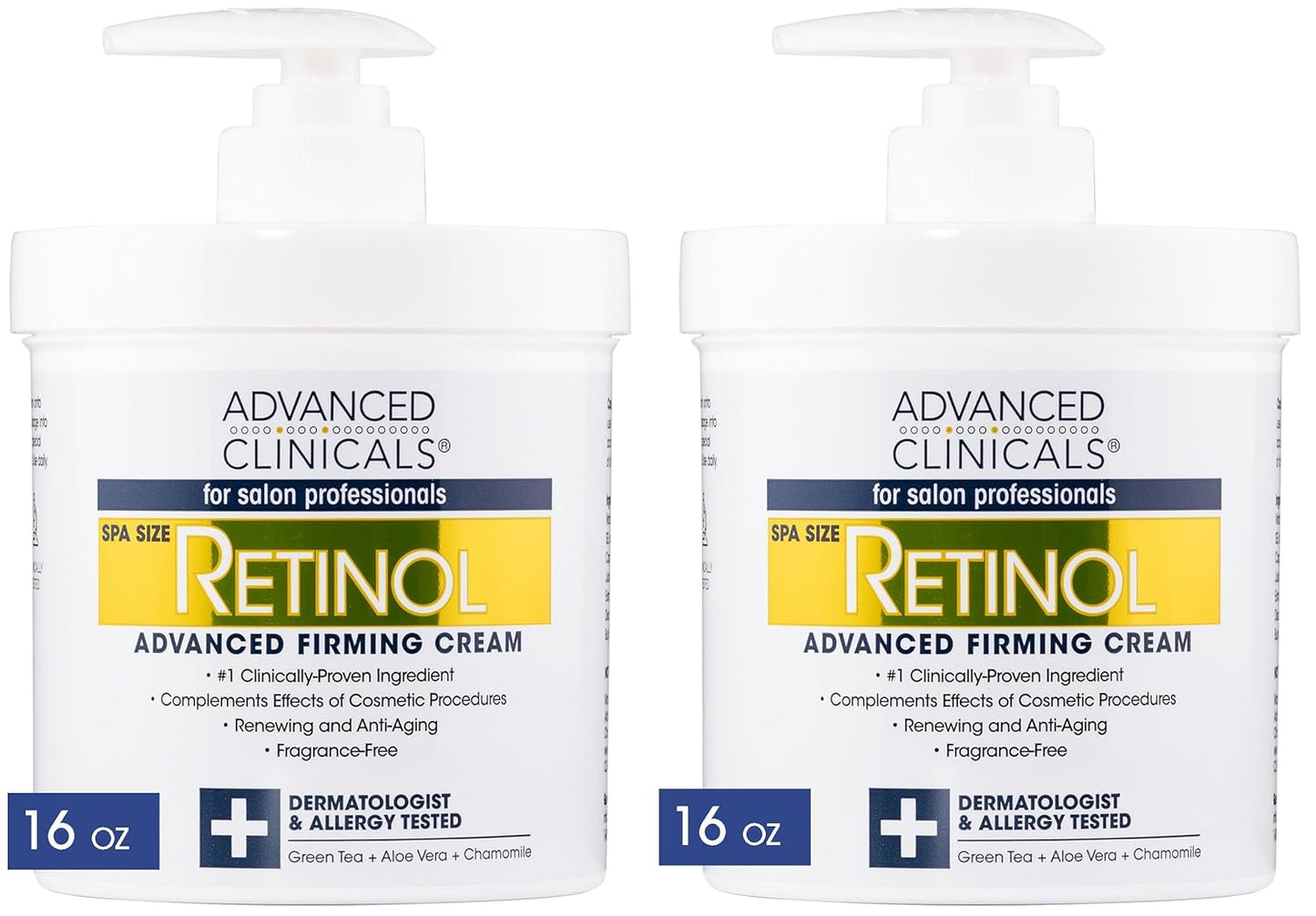 Advanced Clinicals Retinol Cream Face Moisturizer | Crepey Skin Care Treatment | Fragrance Free Body Lotion Targets Look Of Crepe Skin, Wrinkles, & Sagging Skin, 16 Oz (2-Pack)