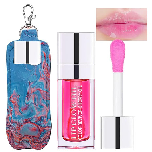 Hydrating Lip Glow Oil, Plumping Watery Lip Gloss, Refreshing Moisturizing Lip Oil Tinted Lip Balm, Lasting Nourishing Revitalizing Lip Tint Lip Care (07# Raspberry Red)