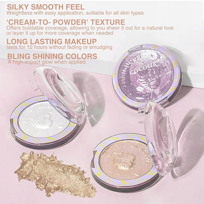 Glitter Sparkly Face Highlighter Makeup Palette Shimmer Radiant Glow Illuminator Iluminadores Palette 6g (02 Twilight Champagne)