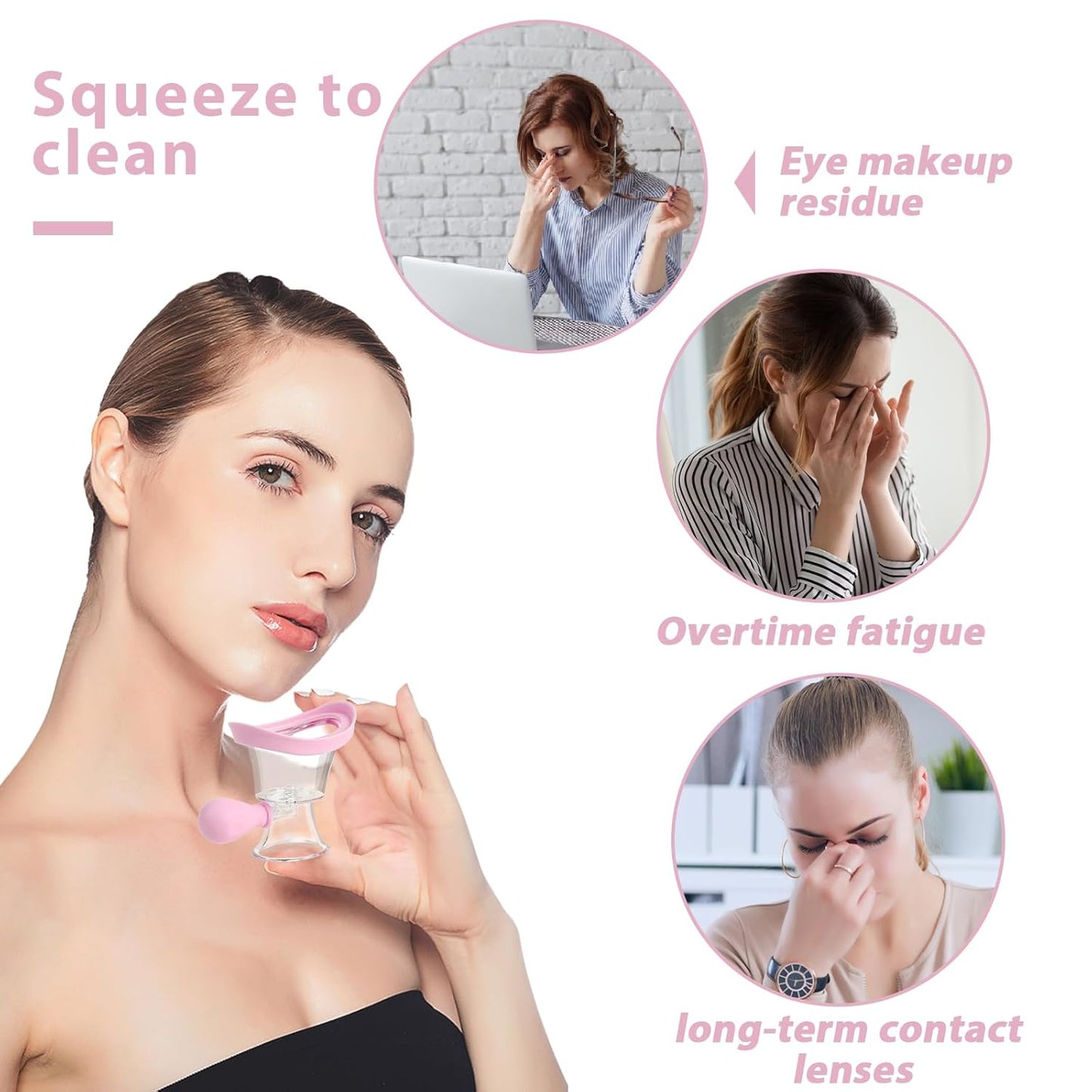 Eye Wash Kit, Transparent Eye Cups for Eye Wash Bath Kit Silicon Eyewash Kit Manual Air Pressure Eye Cleaning Cup Tool Effective Eye Flush Kit Portable Eye Care Device with Storage Container (Pink)