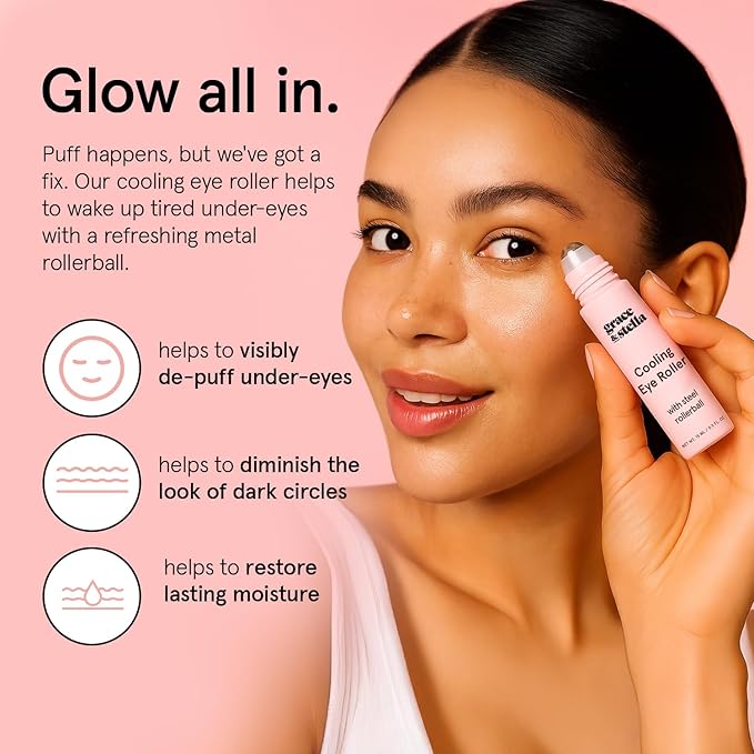 grace & stella Under Eye Brightener with Cooling Metal Rollerball - Ceramide & Caffeine Eye Cream for Puffy Eyes - Travel Size Toiletries - Vegan Skincare (15ml / 0.51floz)