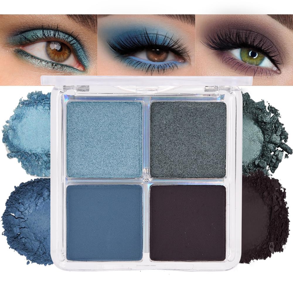 Powder Eyeshadow Quad, Blue Taupe Matte Shimmer Eye Shadow Palette Makeup, Neutral Vegan Eye Shadow Palette for Older Women Pigmented Waterproof, paleta de sombras de ojos, Blendable,13
