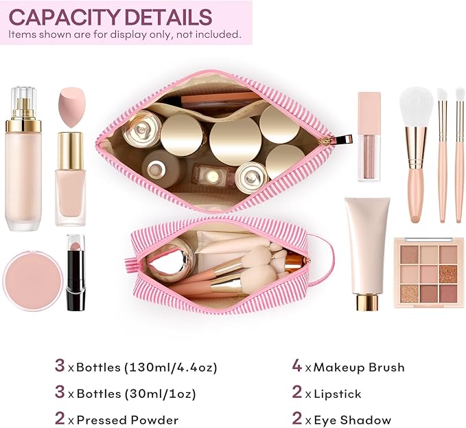 2 PCS Initial Makeup Bags for Women: Cosmetic Bag for Travel Toiletry - Birthday Gifts for 11 12 13 14 15 16 17 18 Years Old Girl Graduation Teacher Gift- Teen Girl Gifts Trendy Stuff - Pink A