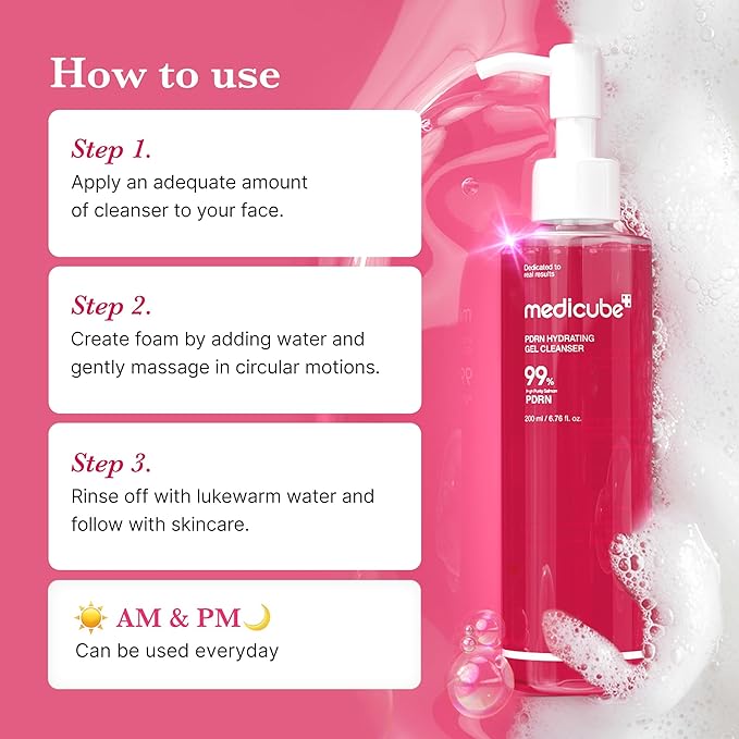 medicube PDRN Jelly to Foam Cleanser | Low pH Hydrating Daily Face Wash for All Skin Types | With PDRN, Collagen & LHA | Gentle Pore Care & Radiant, Balanced-Looking Skin | Korean Skincare | 200ml