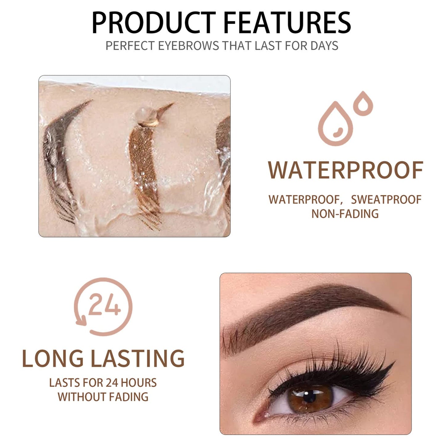 MAEPEOR Waterproof Eyebrow Gel 8 Colors Full-pigmented Long Lasting Liquid Brow Gel for Fuller & Defined Looking (#04 Medium Dark Brown）