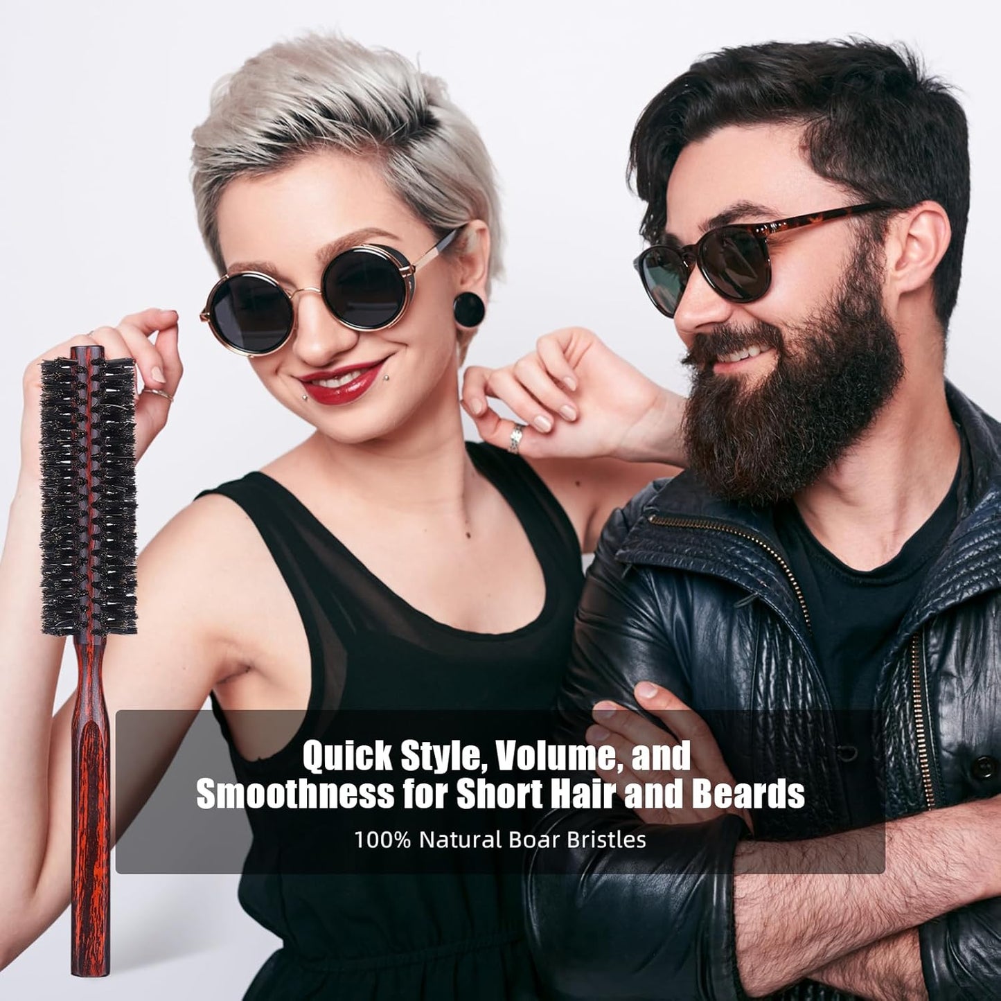 PERFEHAIR Soft Boar Bristle Round Brush for Fine, Thin Hair or Beards - 1.3 inch for Drying, Styling, Curling, Adding Volume