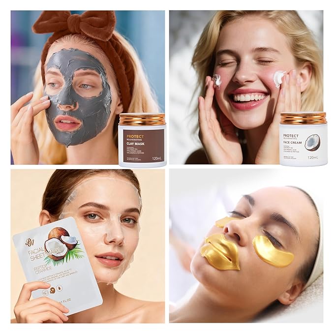 Christmas Gifts for Women, Coconut 32 Pcs Facial Skin Care Kit, Home Spa & Self-Care Gifts, Bath and Body Gifts, Lip Oil, Face Sheet Mask, Serum, Birthday, Valentines, Mother Day, All Occasion Present