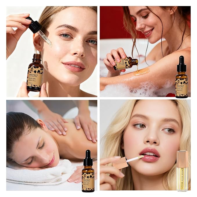 Leopard 32 Pcs Facial Skin Care Set, Spa & Self-Care Gifts, Bath and Body Gifts for Women, Lip Oil, Face Sheet Mask, Bath Oil, Hyaluronic Acid, Birthday, Christmas, Valentines