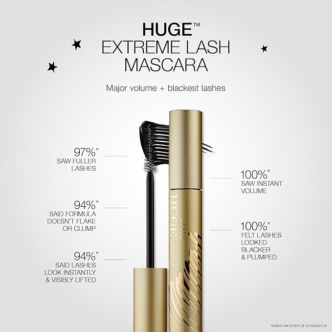 stila HUGE Extreme Lash Mascara, Intense Black | Volume, Full Length, Curl, Lift, No Clump, Crunch or Smudge | Lightweight, Long-Lasting Buildable Eye Makeup Formula | 0.44 Fl. Oz.