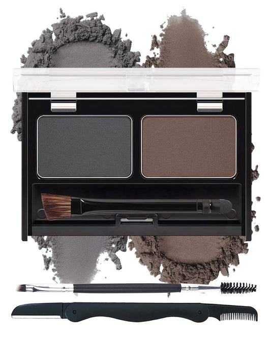 Waterproof Eyebrow Powder Kit-2 Colors Eye Brow Powder Tinted Palette Long Lasting Up to 16H,Dark Grey/Dark Brown Brow Filler Defined&Sculpt Natural Eyebrow Makeup Sparse Brow with Brow Brush&Razor-04