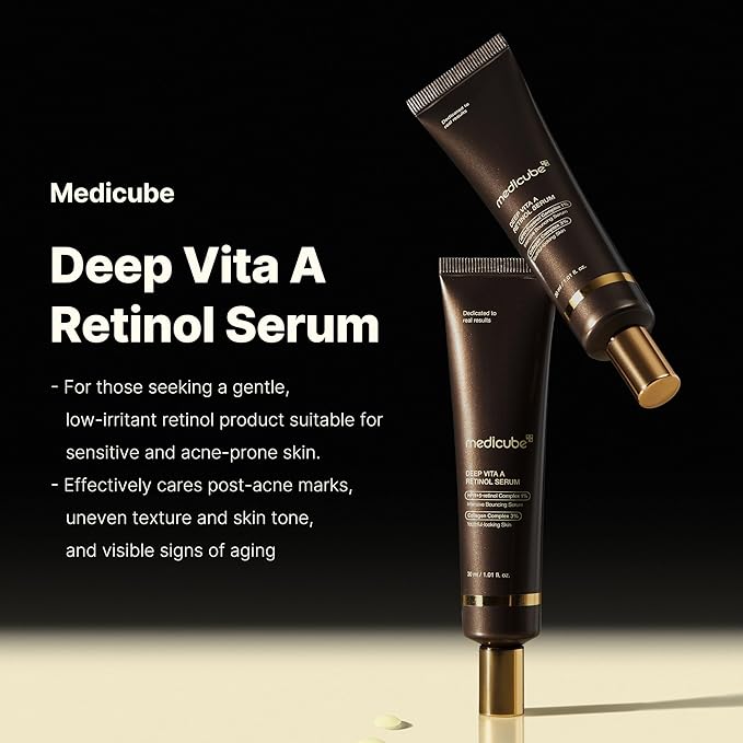 Medicube Deep Reviving Bakuchiol Retinol Facial Serum - Anti-Aging 4th Gen Retinol & Bakuchiol - Targets Fine Lines, Uneven Skin Tone, Blemish Scars - Korean Skin Care, Low Irritant, 1.01 oz