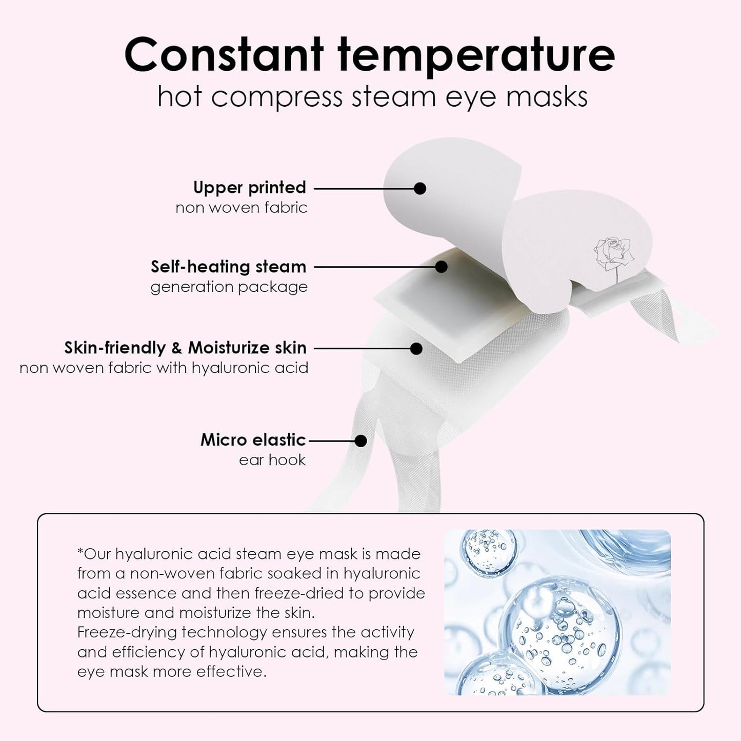 Steam Eye Mask, Rich Hyaluronic Acid Rose Heated Eye Masks, Disposable SPA Sleep Eyes Masks, Relieving Dry Eyes, Dark Circles and Puffiness, 10 Packs