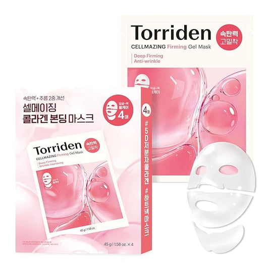 Torriden CELLMAZING Collagen Firming Gel Sheet Mask for Face & Neck (4 Pack) | Smoother, Firmer-Looking Skin with 5D Collagen Complex | Great Holiday & Christmas Gift Stocking Stuffer