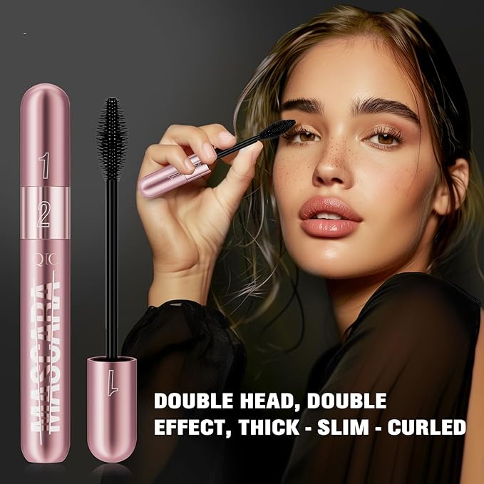 2-in-1 Mascara, Dual-Effect Lengthening and Volume, 4D Silk Fiber Lash mascara (Pink Tube, 1Pc)