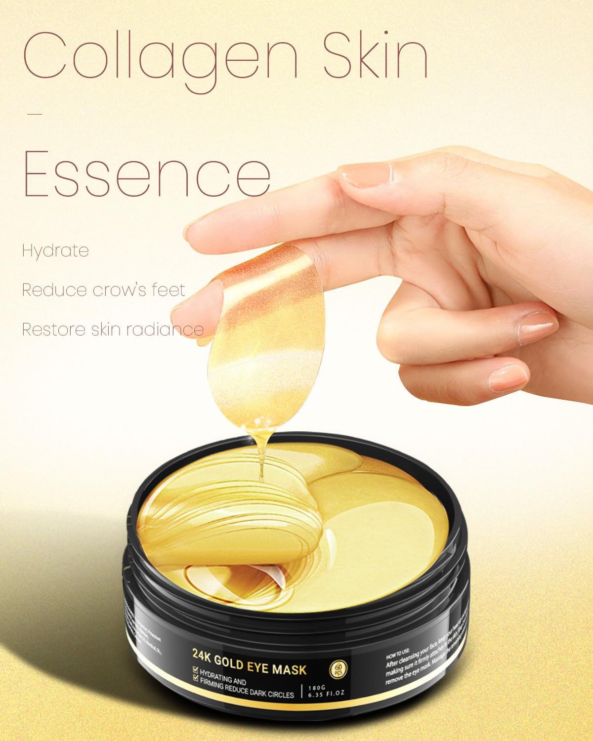 24K Gold Under-Eye Patches, 120 Pcs Collagen Serum Eye Mask Pads, for Bags/Anti-Aging/Wrinkles/Rejuvenation/Hydration, Cooling & Soothing the Skin, Relieving Fatigue, 12.7 Fl Oz, 2 Pack