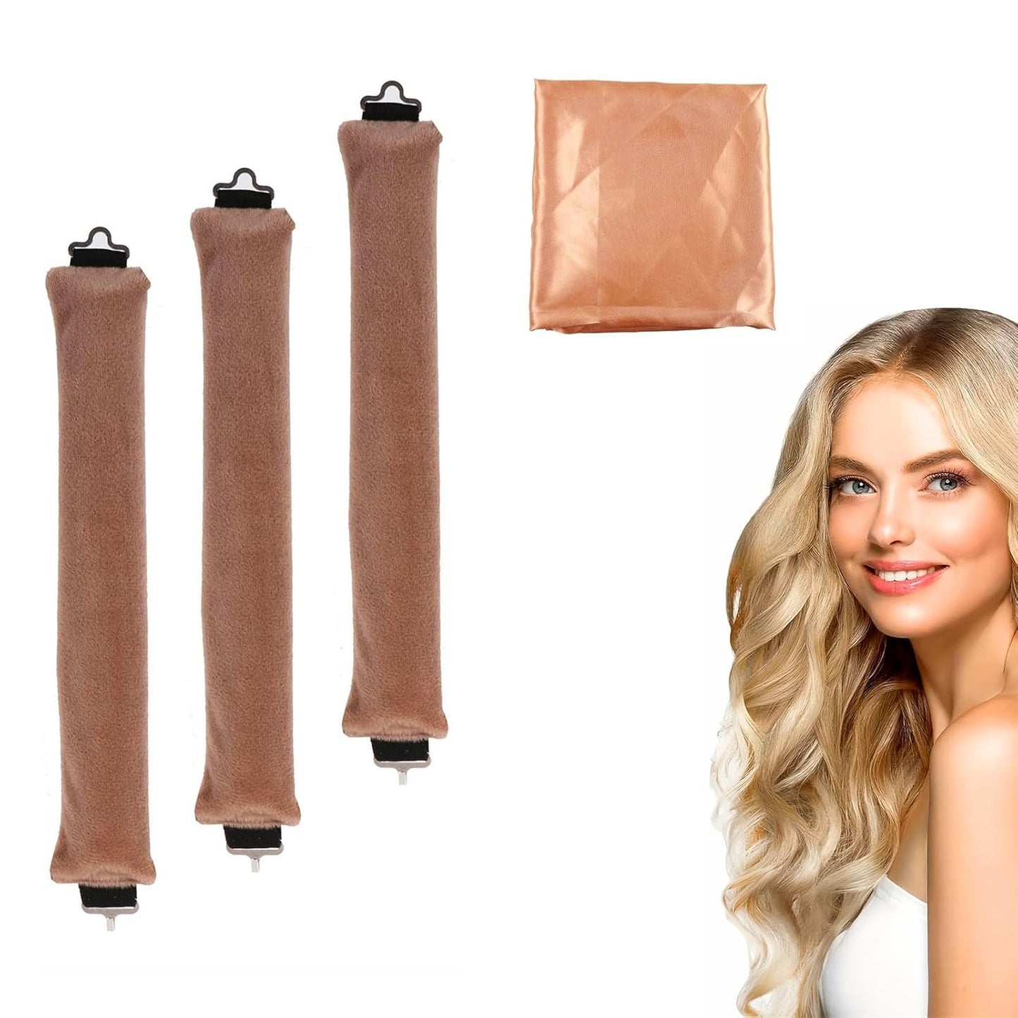 Heatless Hair Curler Overnight Curl Rods for All Hair Types, Healthy and Stylish Heatless Curling Set jumbo heatless hair curler to sleep in Heatless Hair Curlers (Khaki, Medium)