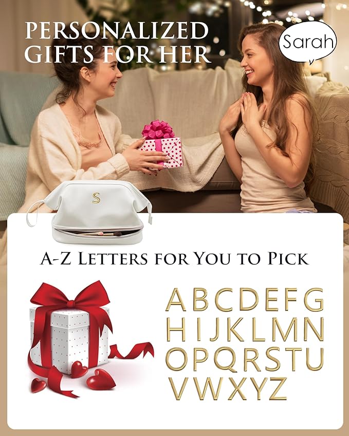 Bridesmaid Gifts, Women Makeup Bags, Friend Gifts, Personalized Double Layer Teen Girl Cosmetic Bag with Makeup Brush Organizer, Travel Toiletry Bag, Birthday Gifts for Girls