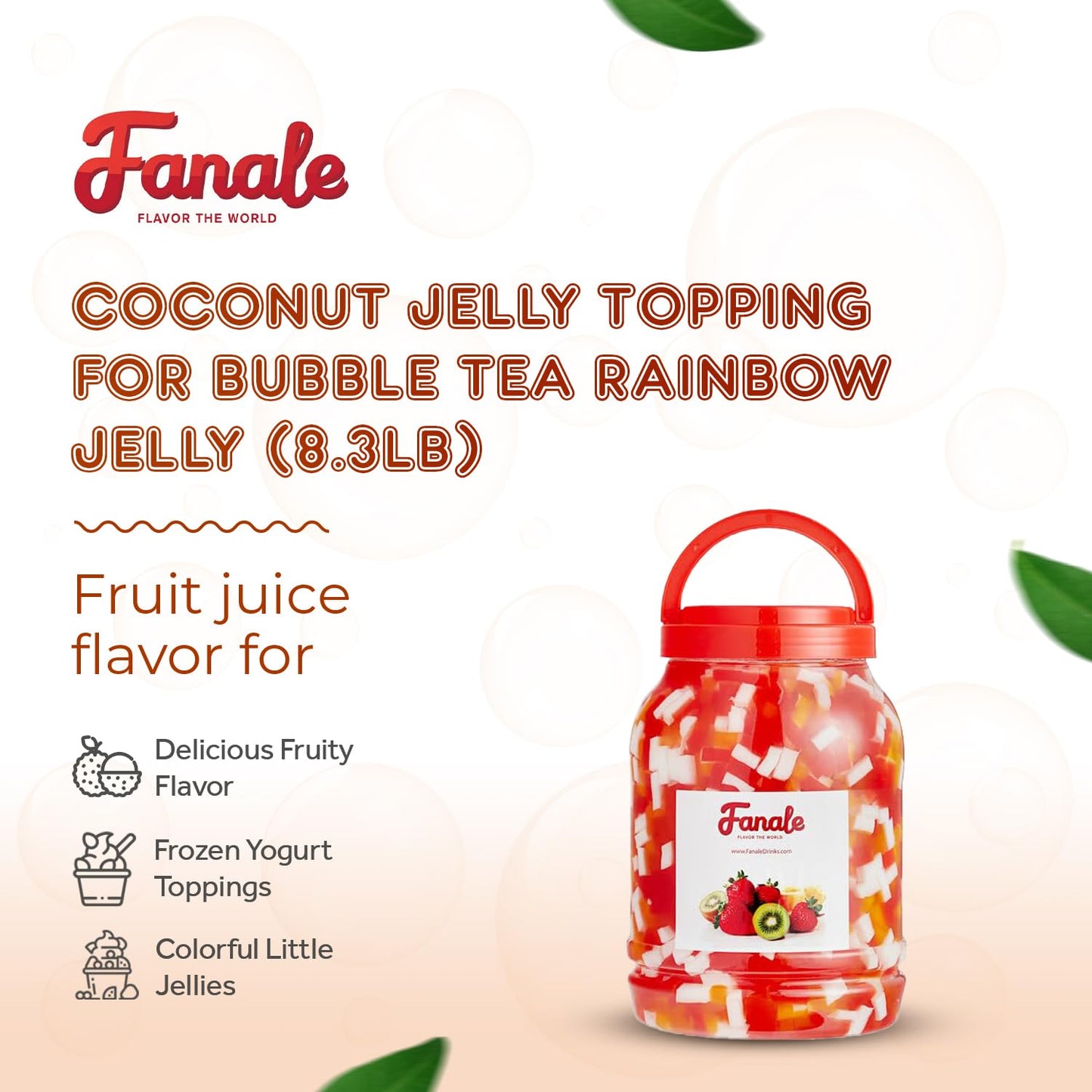 Fanale Coconut Jelly Topping nata de coco for Bubble Tea 8.3 lb | Rainbow Jelly | for Boba Tea, Smoothies, Slushes, Desserts | 8.3lb | JEL001