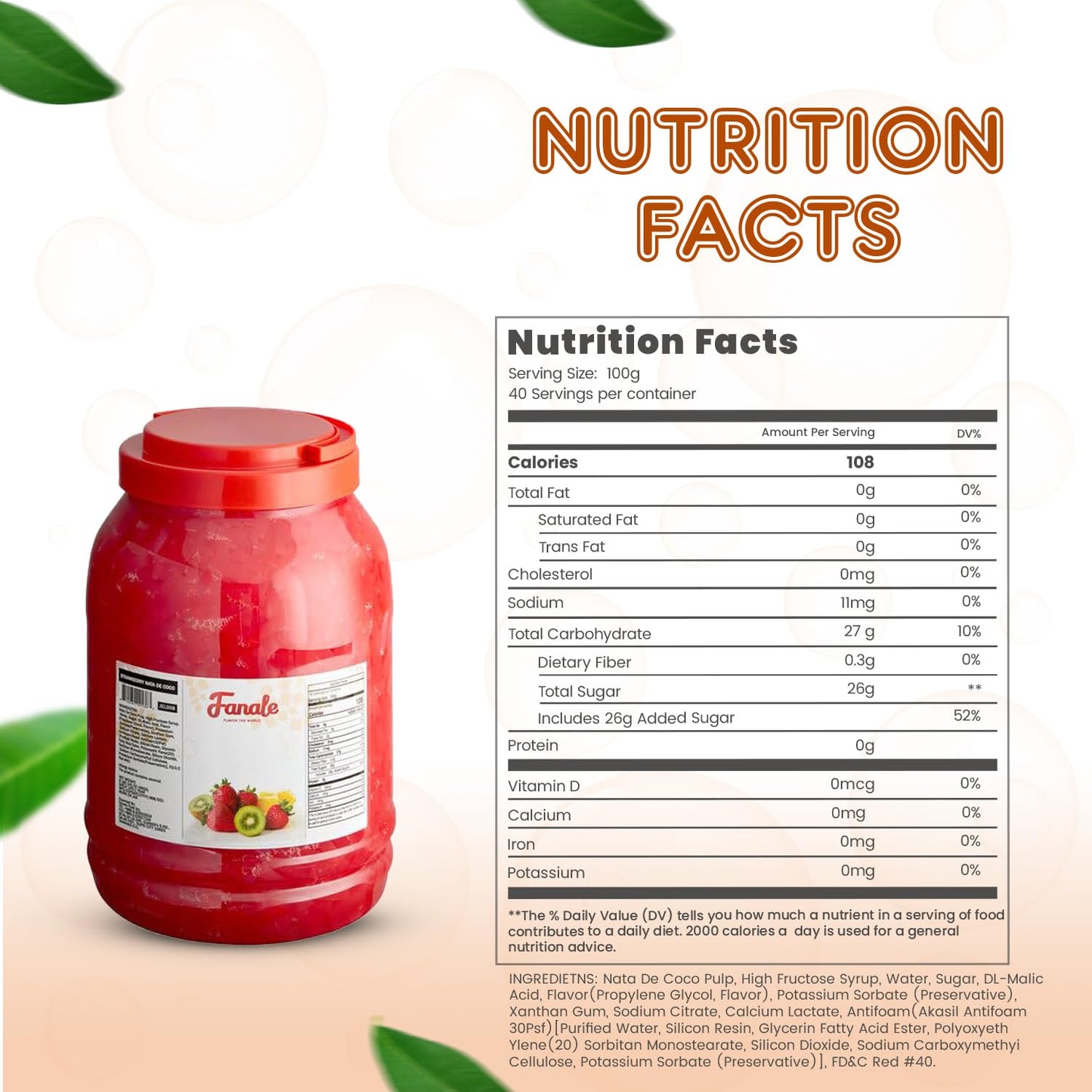 New Fanale Coconut Jelly Topping nata de coco for Boba Tea | Ice Cream | Yogurt | Smoothie | Milk Tea | Desserts Strawberry, 8.3 pound (Pack of 4) | JEL008-CS