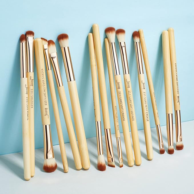 Jessup Eye Makeup Brushes Set, Premium Synthetic Eyeshadow Blending Concealer Eyebrow Eyeliner Brush, 15pcs Labeled Bamboo Make Up Brushes T137