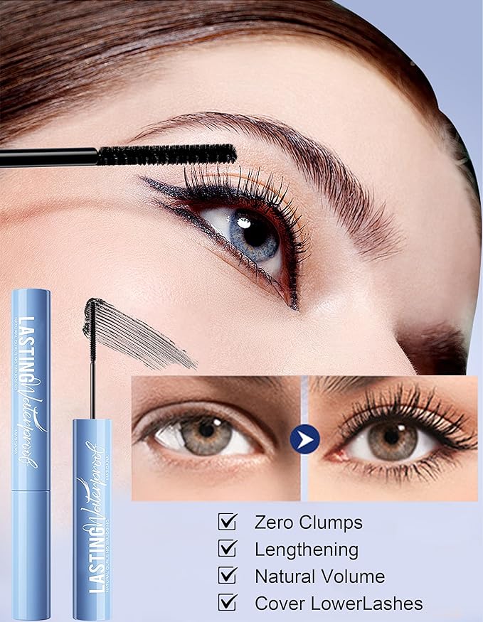 2PCS Black Mascara for Fine Short Lashes & Older Women – Smudge-Proof, Clump-Free, Natural Curling, Ultra-Fine Brush Take Care Of Every Tiny Eyelash, Quick-Drying, Easy Removal