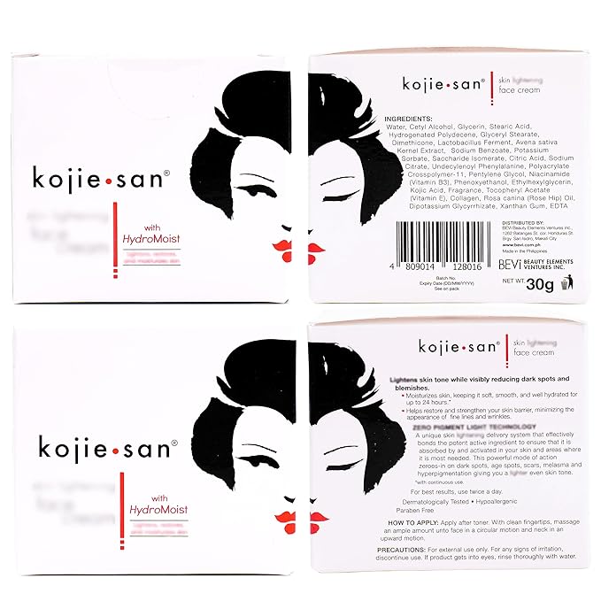 Kojie San Skincare Bundle - Facial Brightening Set with 2 Bars of Kojic Acid Soap, Face Cream & Exfoliating Face Brush