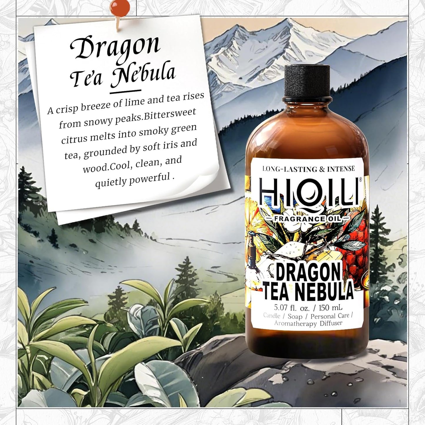 HIQILI Dragon Tea Nebula Fragrance Oil for Candle & Perfume Making, Hotel Scents for Essential Oil Diffuser, Room Spray, Thé Yulong - 5.07 Fl Oz