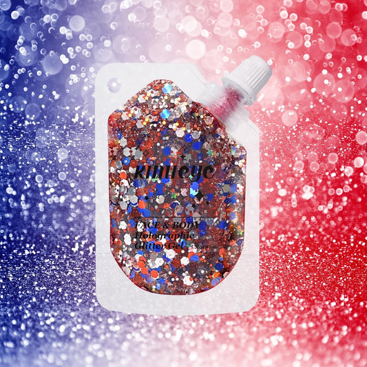 Holographic Face Glitter Gel Body Shimmer Makeup for for Hair, Face, Clavicle, Arm, Nail, Eyeshadow, Long Lasting Waterproof Mermaid Sequins Party Glitter for Rave Festival (USA Pride Body Glitter)