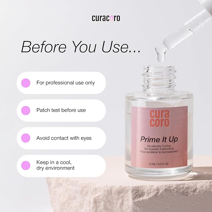 Curacoro Eyelash Extension Primer 15 ML - Increase Adhesive Bonding Power | Easily Removes Proteins and Oils/Oil Free/Longer Extension Retention (Prime It Up)