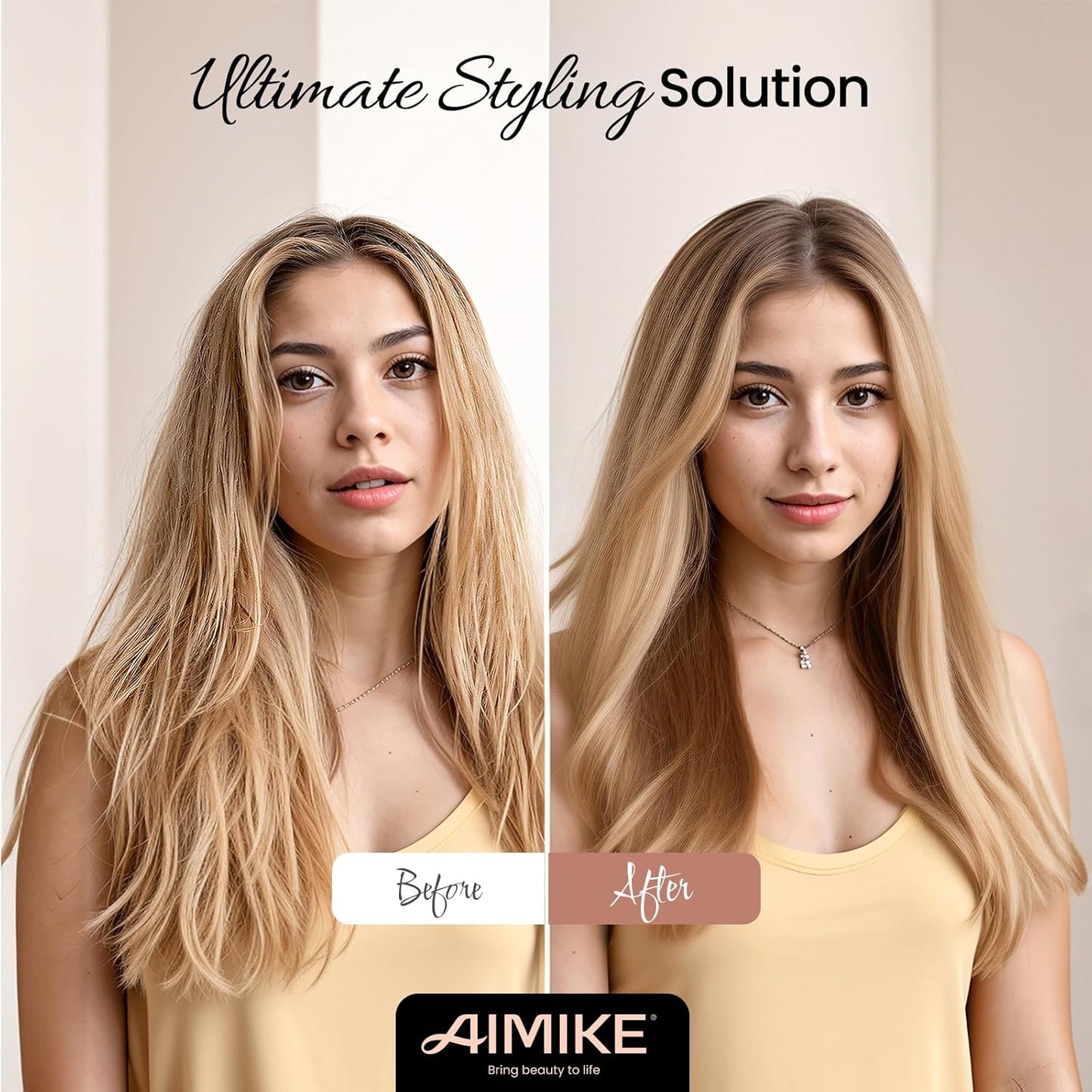 AIMIKE Nano Ionic Tech Large Round Brush, Ceramic Round Brush for Blow Drying, Styling and Boost Volume, Natural Wood Round Hair Brush, One Piece Design - 2 Inch/52mm