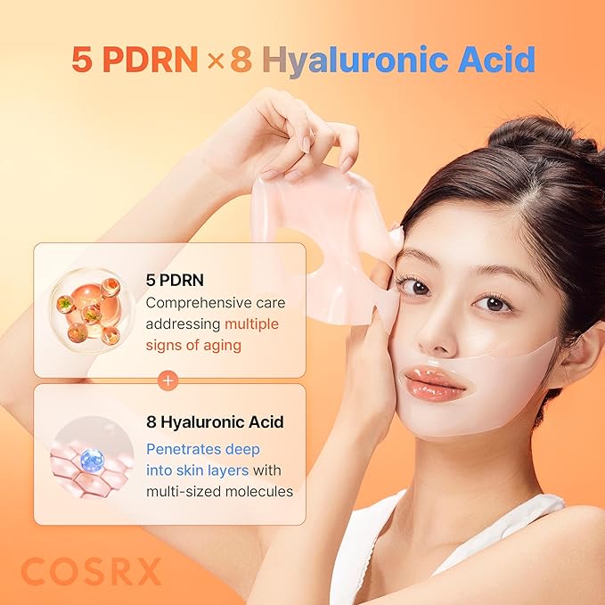 COSRX 5 PDRN Hyaluronic Acid Vital Hydrating Hydrogel Mask, Overnight Hydrogel Face Mask for Glass Glow Skin & Firming with Salmon DNA, Centella PDRN, Korean Skin Care, Stocking Stuffers (34g x 3ea)