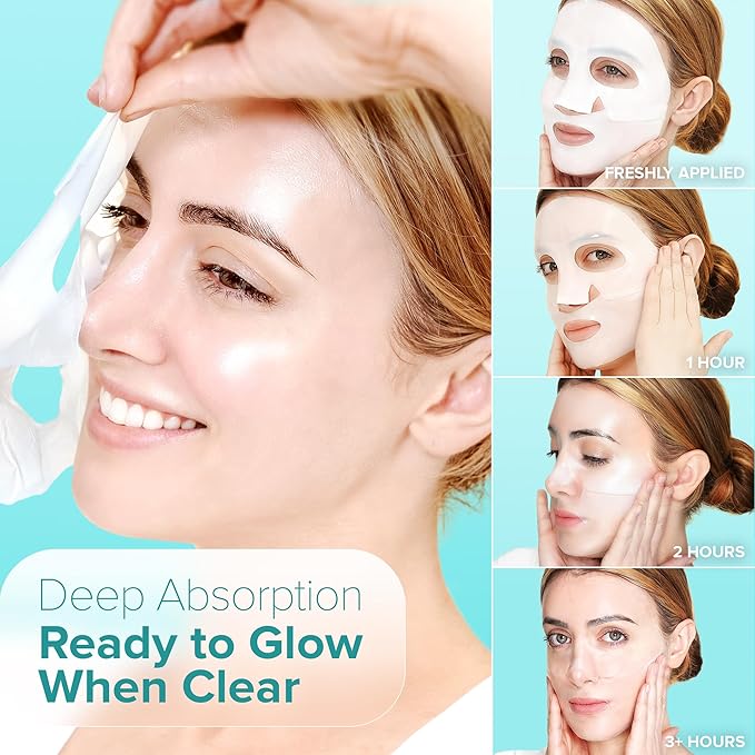 Ebanel Bio Collagen Face Mask, 4-Pack Hydrating Face Masks with 7 Peptides, Hyaluronic Acid, Niacinamide, Centella, Rose Water, Ceramide, and B5, Glass Skin Tightening and Lifting Korean Sheet Masks