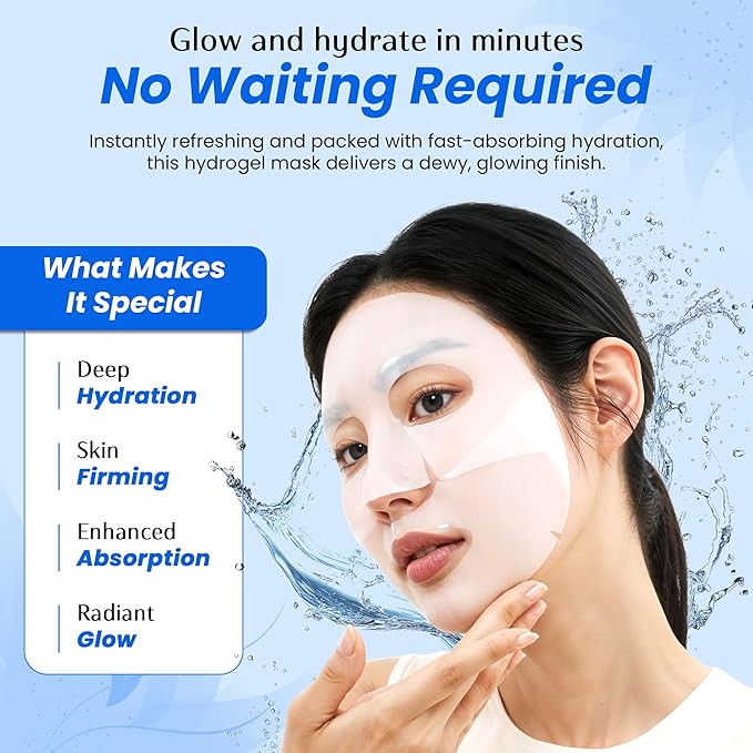Melting Hydrogel Face Mask with Hyaluronic Acid – Deep Hydration & Pore Tightening, Glass Skin Look – Dermatologist Tested, Anti Aging Korean Skin Care, Vegan, Clean Beauty – Pack of 5